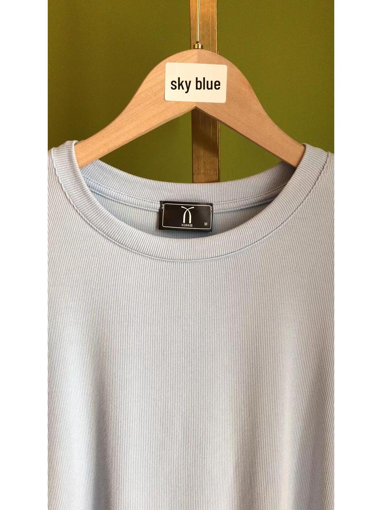 European Plus Size Ribbed Loose Short Sleeve T-shirt, Women's Green Base Layer Blouse