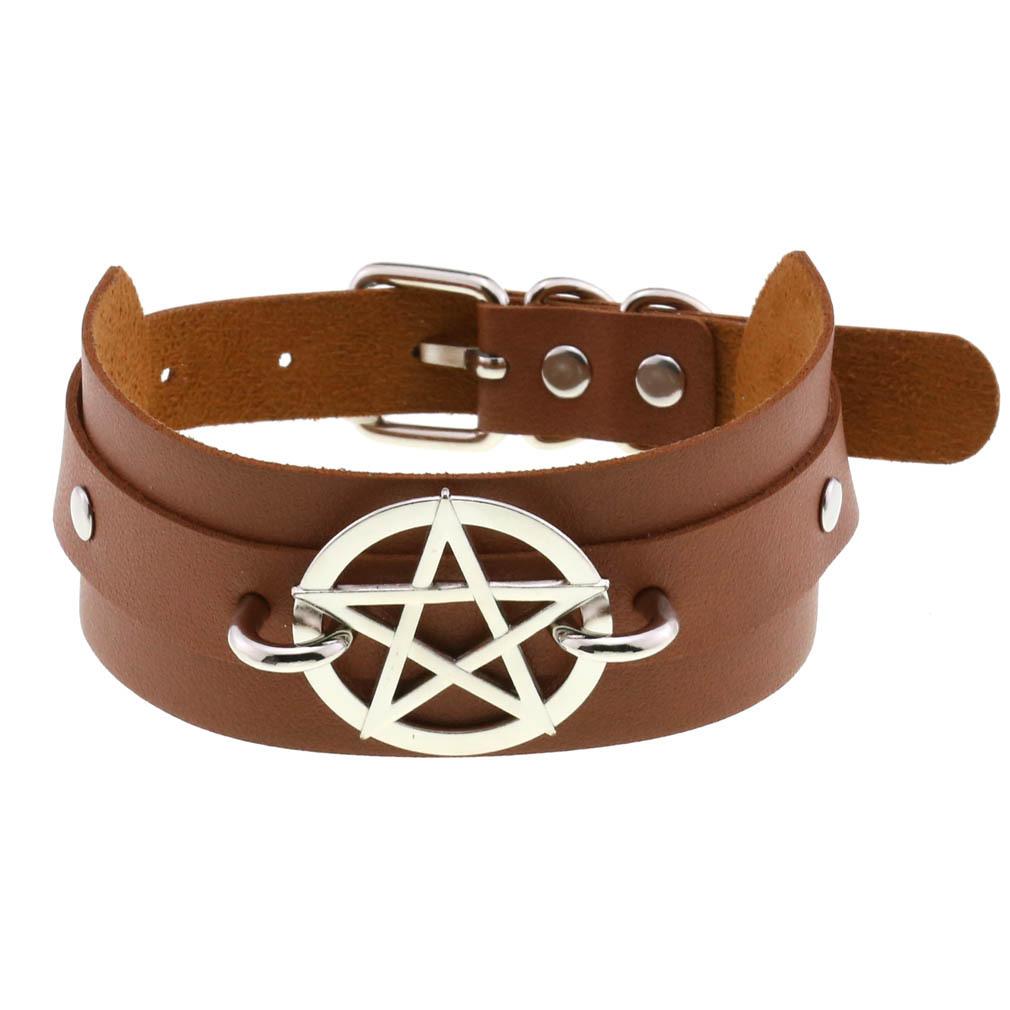 DIEZI Sexy Lignt Brown PU Leather Necklace Women Men New Harajuku Gothic Vintage Heart Chain Choker Statement Necklace Jewelry