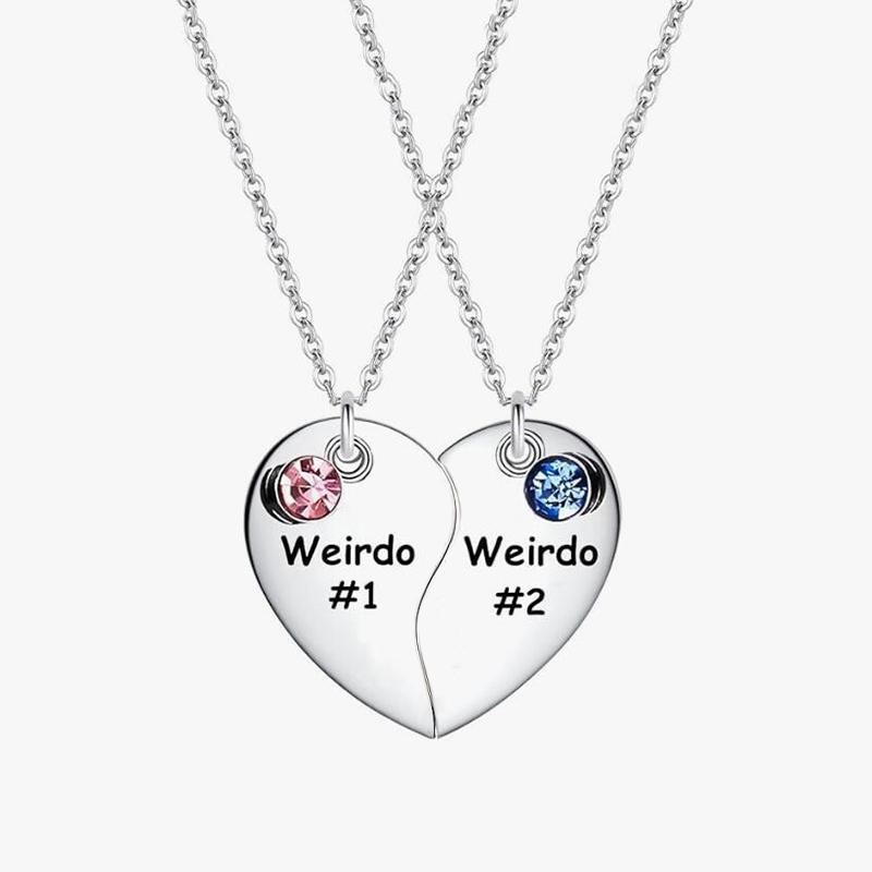 Mode Kristall Charme Weirdo 1 Weirdo 2 Herz Anhänger Halskette Edelstahl Beste Freunde Schwestern Paar Halsketten Schmuck white