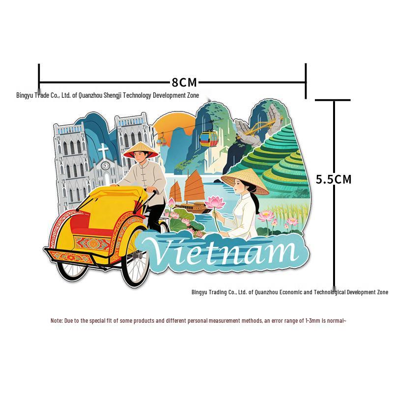 Southeast Asia Souvenir Magnets: Thailand, Malaysia, Cambodia, Singapore, Indonesia, Vietnam Magnetic Stickers.