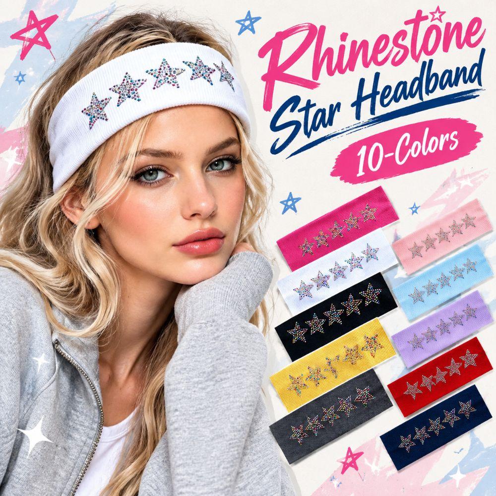 Wide Band Rhinestone Star Headband Non Slip Stretchy Sweatband Y2K Knit Hair Band  Sport Workout
