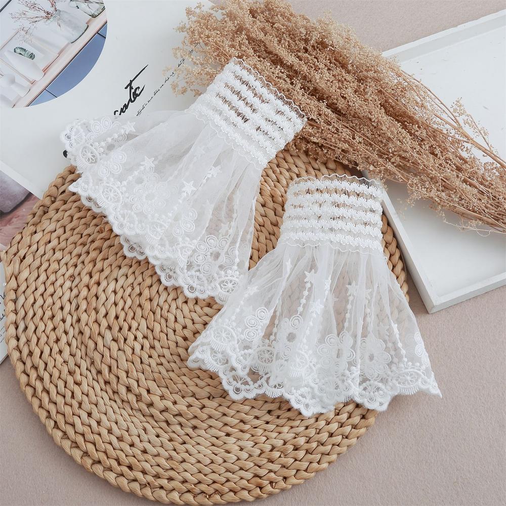 Steampunk Lolita Hand Sleeve Wrist Cuffs Lolita Short Hand Sleeve Gloves Ruffled Floral Lace Elastic Bracelet Clothing Accessory