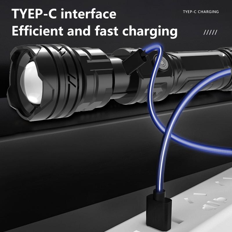 High Power  LED Flashlights Built-in battery USB Rechargeable Strong Hand Light Multifunctional Torch Lamp For Emergency Camping