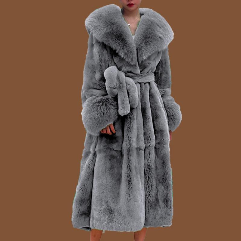 Autumn and winter big fur collar fashion fur coat women's medium and long thickened temperament loose casual coat