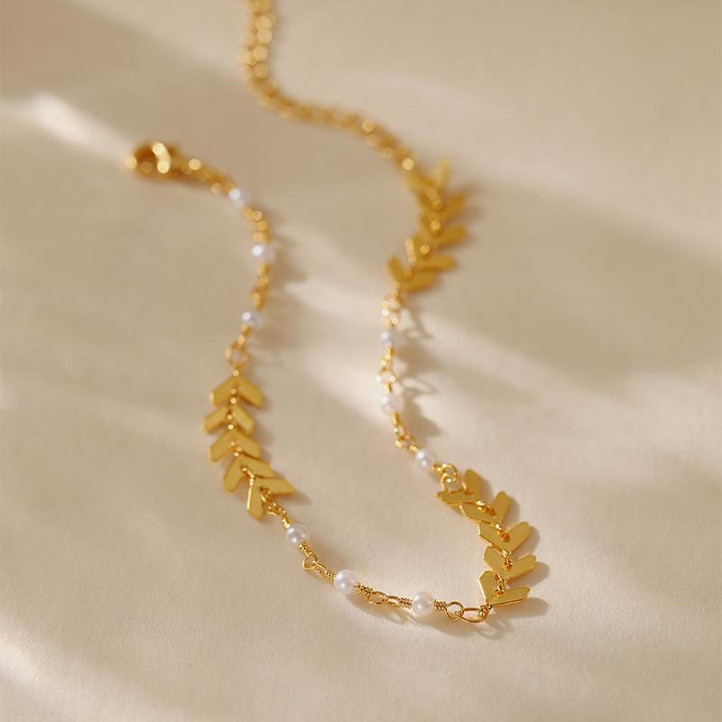 Creative Arrow Chain Minimalist Color Retention Copper Plated 18k Gold Abs Pearl Women Bracelet