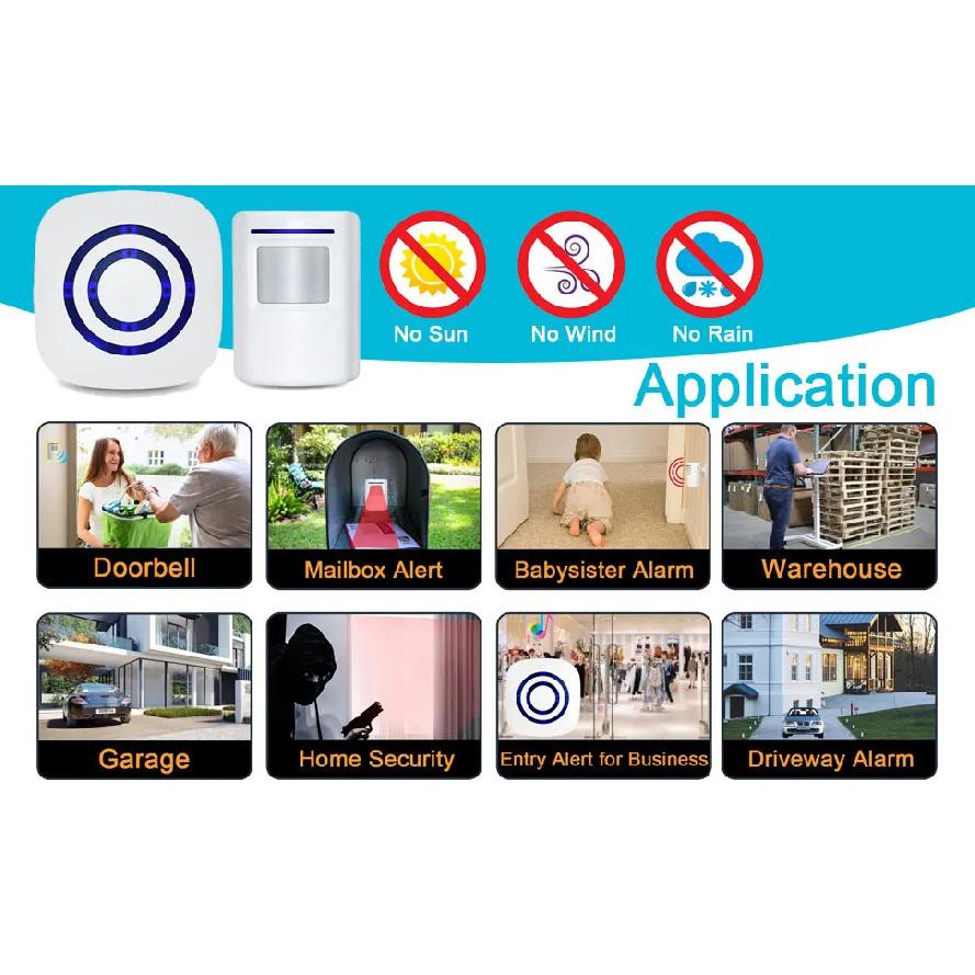 38 Chime Tunes Motion Sensor Alarm Wireless Driveway Alarm Indoor Home Motion Detector Long Range Security Alert Monitor System