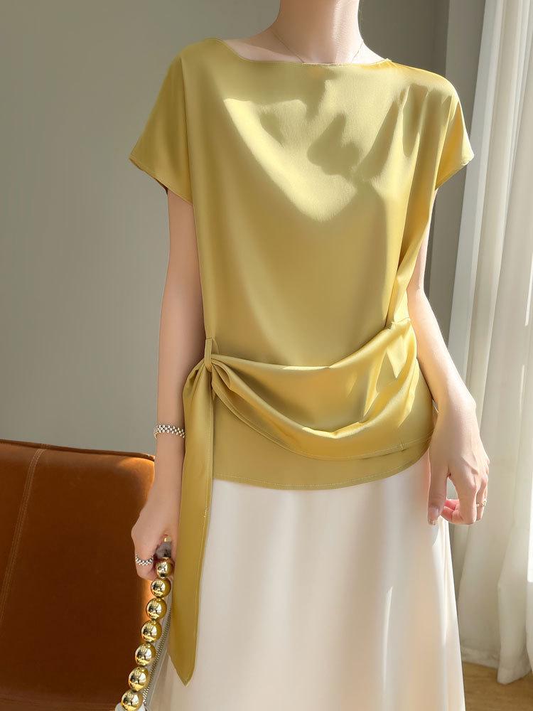 Cross2025 Women's One-Shoulder Ice Silk Summer T-Shirt