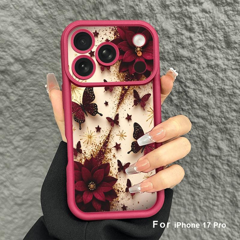 

Elegant Wine Red Butterfly Star Pattern Phone Case for iPhone 17 Pro Max 16 15 14 13 12 11 XS XR X 7 8 Plus 17E Air Cover iPhone SE (2022)