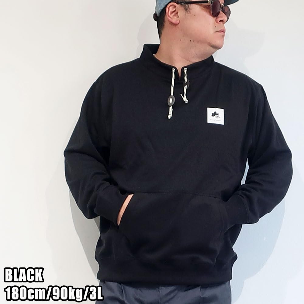 Men's Plus Size LOGOS Park Sweatshirt, Spindle Neck, Long Sleeve, Solid Color, Simple Style, Sizes 3L, 4L, and 5L, 10001795 (JP, Alphabet, 5L, KHAKI)