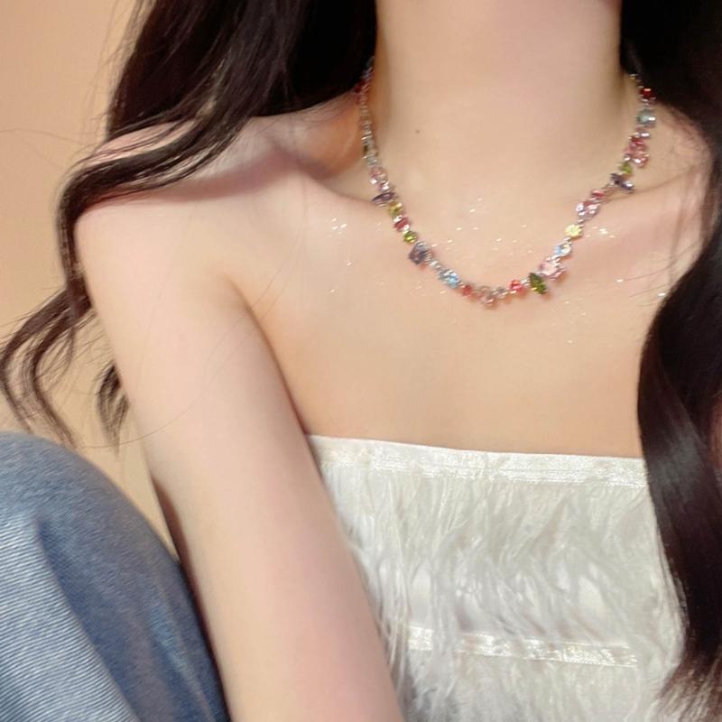 Heart Aesthetic Zircon Necklace Bead Chain Bracelet Clavicle Chain Women Girls Wedding Jewelry Party Birthday Gift