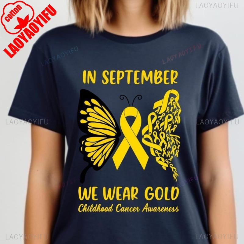Cancer Awareness Cotton Short Sleeve Shirt Gold Ribbon September Wear Gold Oncology Nurse Summer Casual Tee Graphic T Shirts