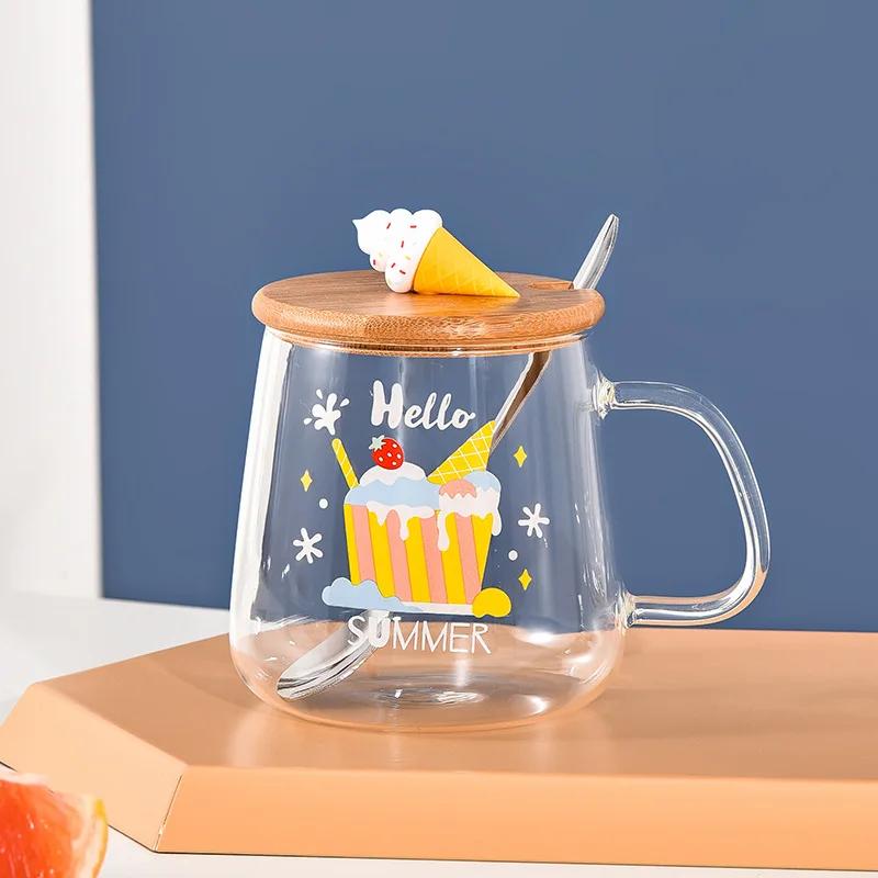 Cartoon Cute Mug High Borosilicate Glass Cups Creative Big Belly Mug with Cover High Temperature Resistant Transparent Water Cup