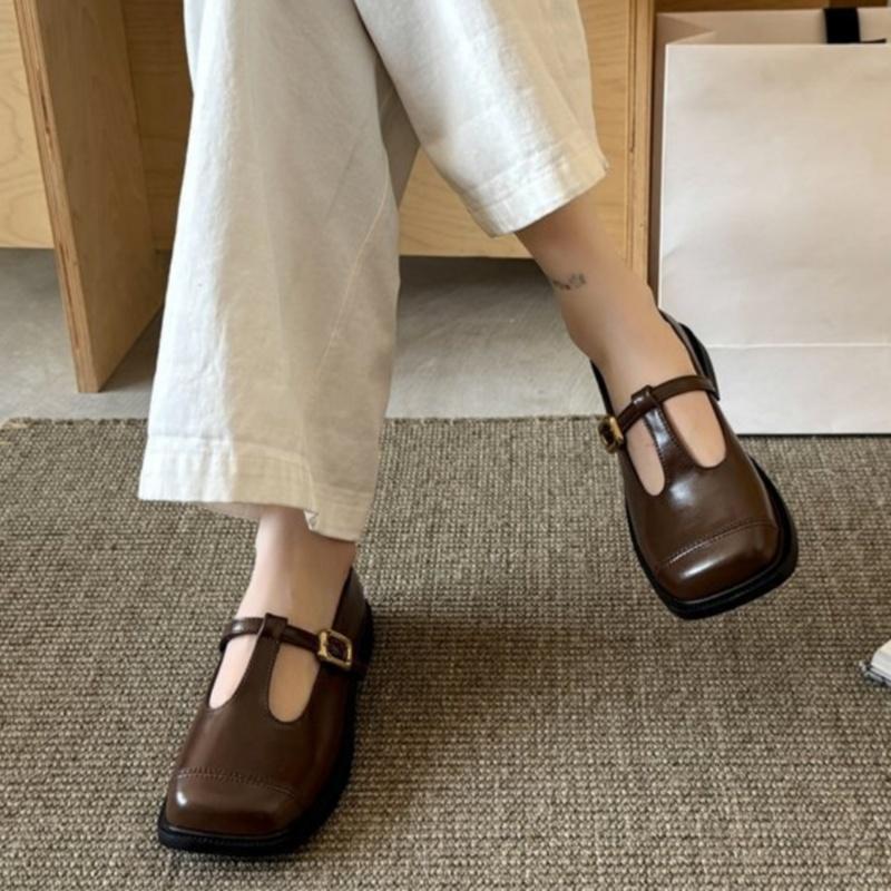Fashion 2025 New Spring Autumn Leather Women Shoes Mary Jane Retro Solid Color Loafers Low Heels Casual Comfortable Soft Ladies Shoes