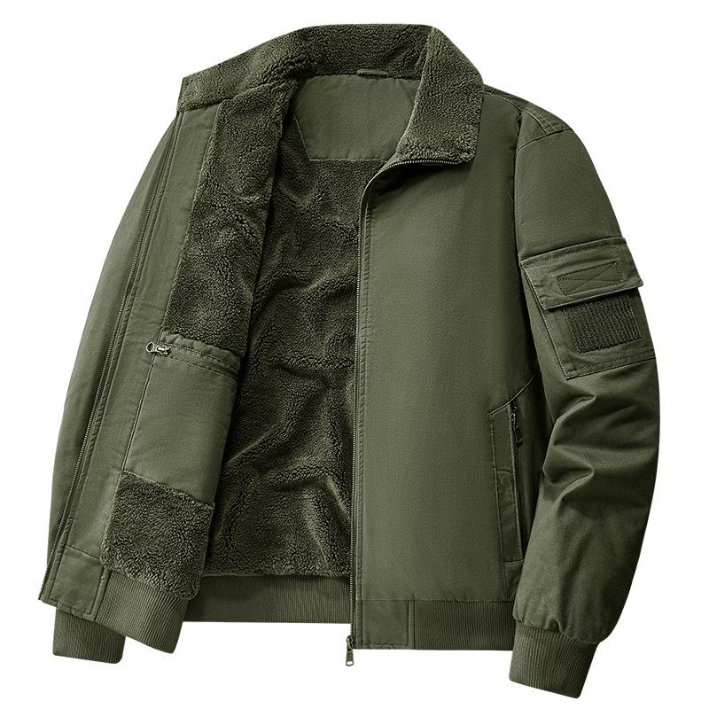 2025 Men's Double-Sided Washed Cotton Flight Jacket with Lambswool for Autumn/Winter