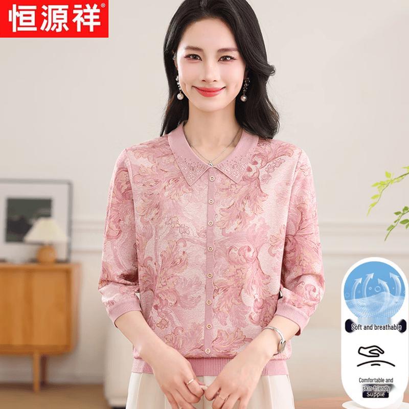 Hengyuanxiang Women s Floral Print 3/4 Sleeve Lapel Top XL