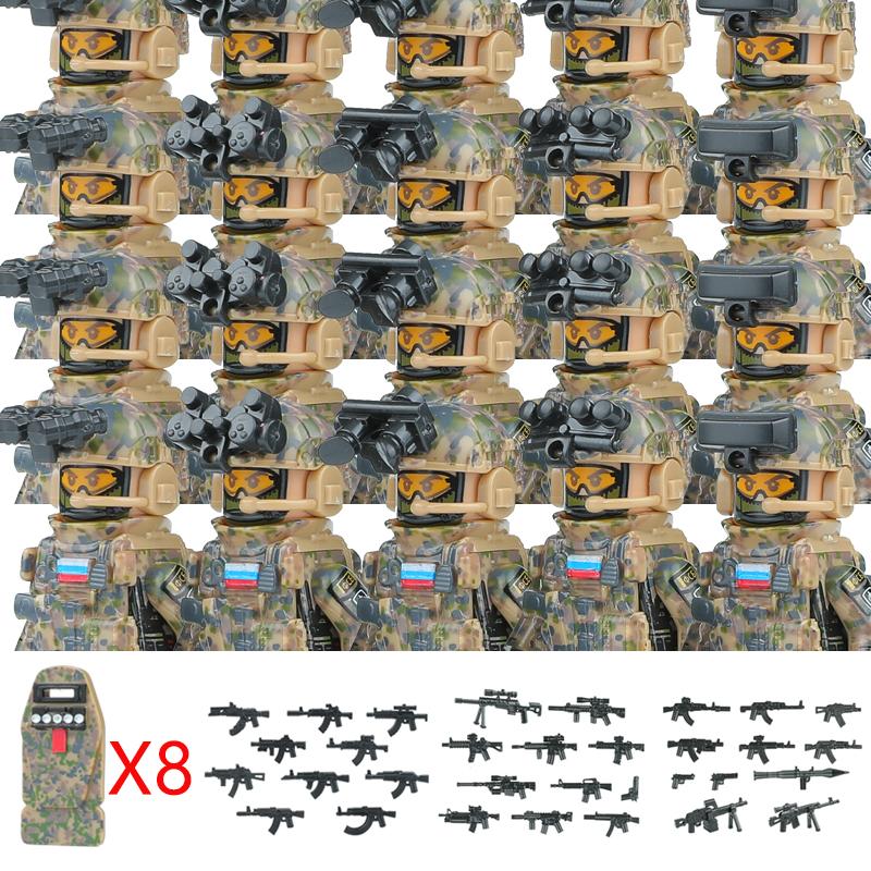 20PCS Military Army Figures Building Blocks SWAT Ghost Commando US Russia Special Forces Soldier Weapons Shield Belt Bricks Toys