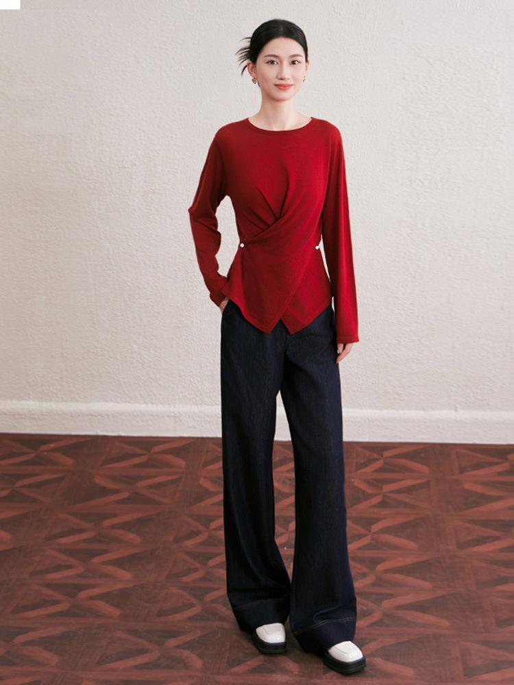 Autumn/Winter Slimming Round Neck Wool Knitwear Top