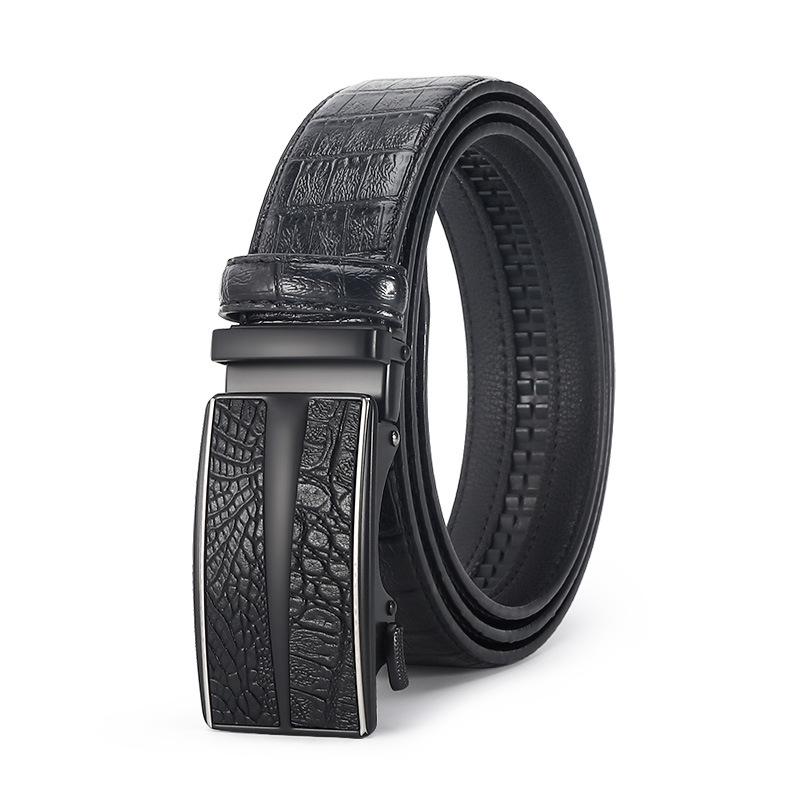 New Popular Leather Belt Men's Casual Business All-Match Comfort Click Belt Crocodile Pattern Pant Belt with Goods