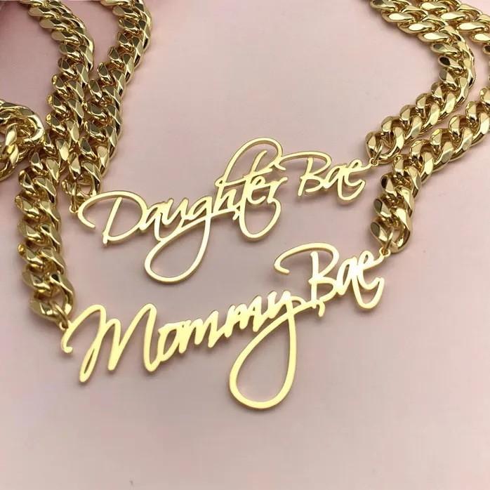 Gold Silver Rose Gold Plating 8 mm Cuban Link Stainless Steel Multiple Initial Alphabet Letter Names Necklace