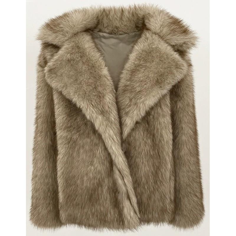 

Женская зимняя куртка средней длины из искусственного лисьего меха с мягким и элегантным воротником-стойкой XXS