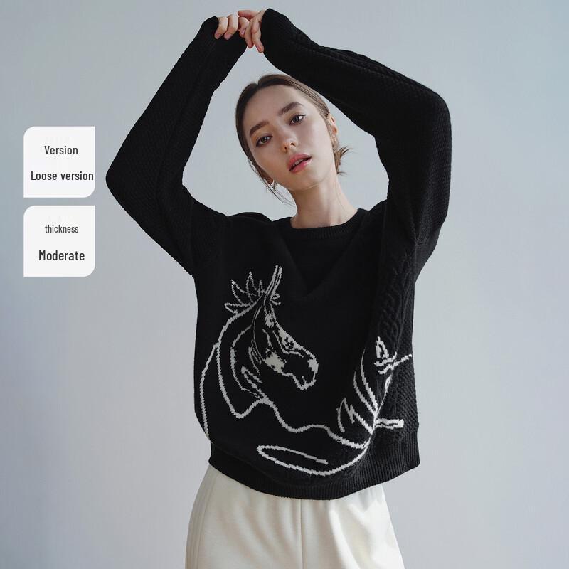 Navigare Women's Loose Round Neck Wool Sweater