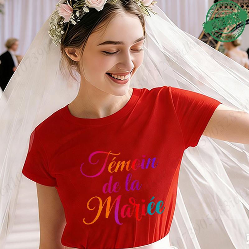 French Girl Bachelorette EVJF Party T-Shirts Future Bride Team Rainbow Gradient Graphic Short Sleeve Tees for Bridal Shower
