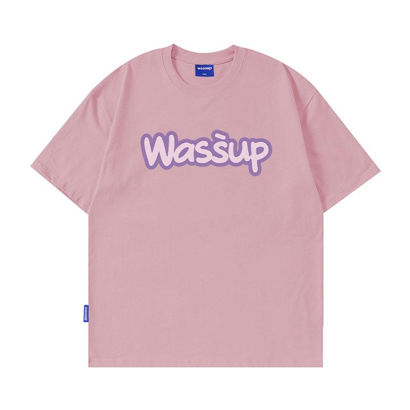 Wassup American-Style Letter Print T-Shirt Short-Sleeved Unisex Summer New Trendy Brand Heavyweight Pure Cotton T-Shirt