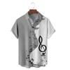 Camicia da Uomo a Maniche Corte con Stampa Note Musicali, Splicing Bicolore Leggera Estiva Casual Button Down