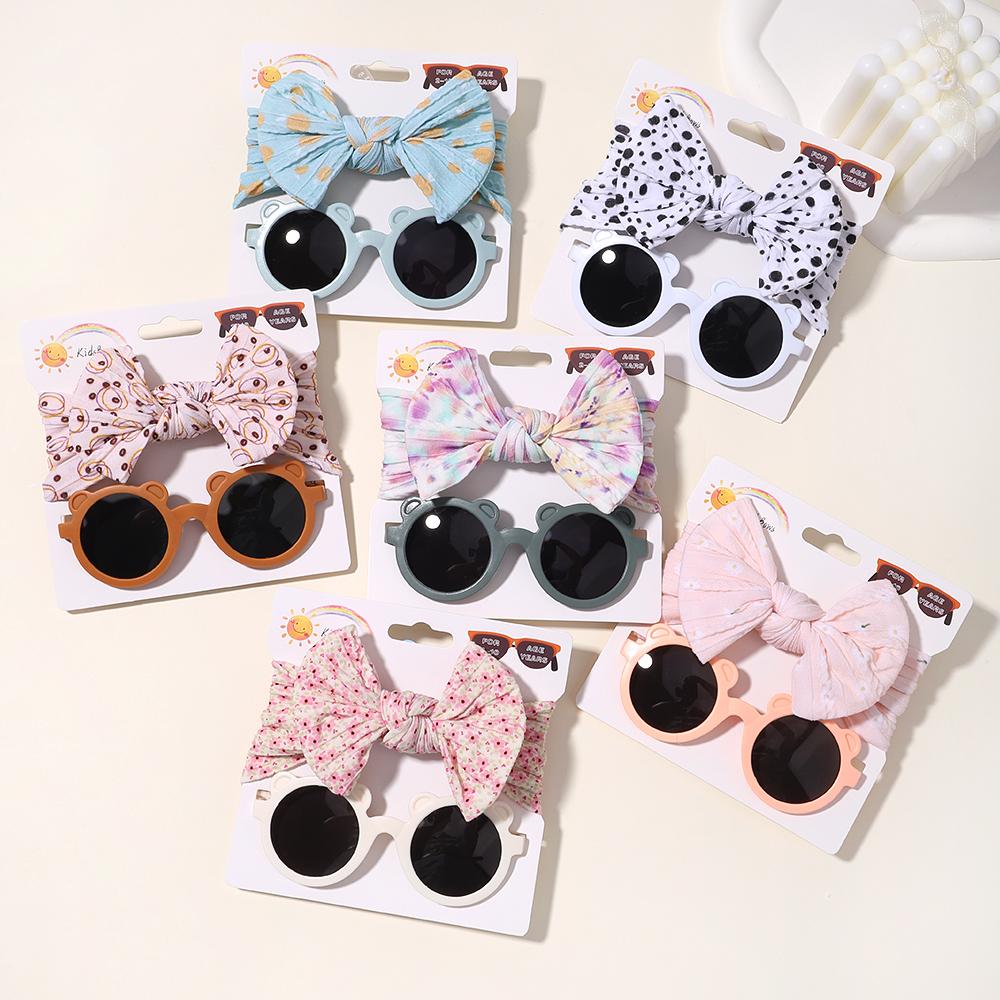 4set Baby Bows Headband Cartoon Sunglasses Girls Beach Pography Props Toddler Headwear Kids Hair Accessories New Year Gift