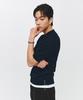 ECORR Linen Henley Neck Collar Crop Short Sleeve Knit_Navy