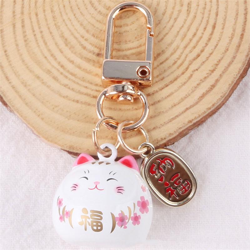 Japanese Cartoon Cute Lucky Cat Keychains Car Bag Decor Bell Pendent Charm