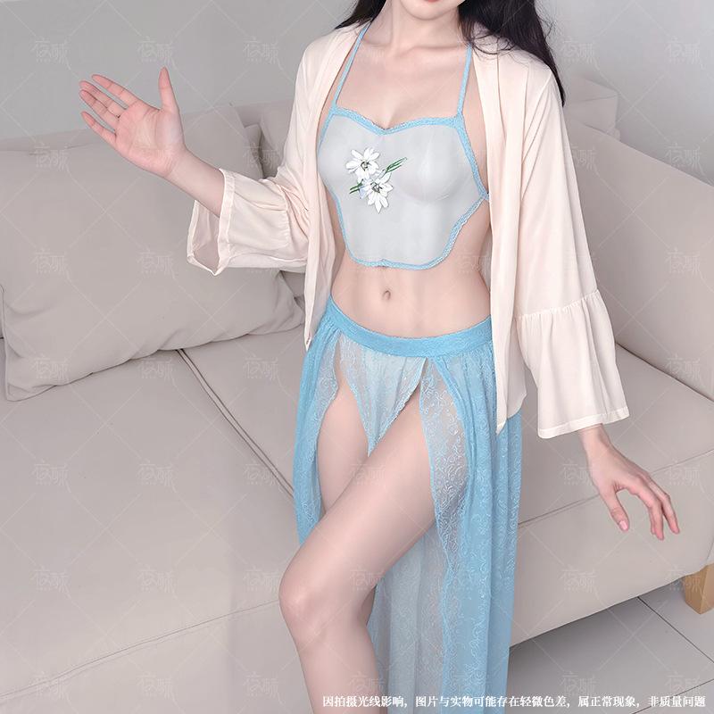 Sexy underwear women's sexy Hanfu ancient clothing embroidery perspective belly pocket bed passion suit hot uniform women