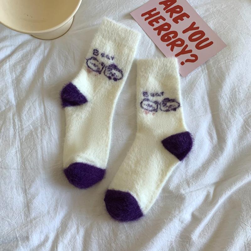 Cartoon Cute Socks Women'S Warm Mink Velvet Medium Tube Socks Autumn And Winter Fluffy Thickened Japanese Stacking Socks Women'S Socks Long