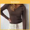 Elegant Long Sleeve Polo Shirt For Women With Pure Cotton Stripes And Slim Fit Design