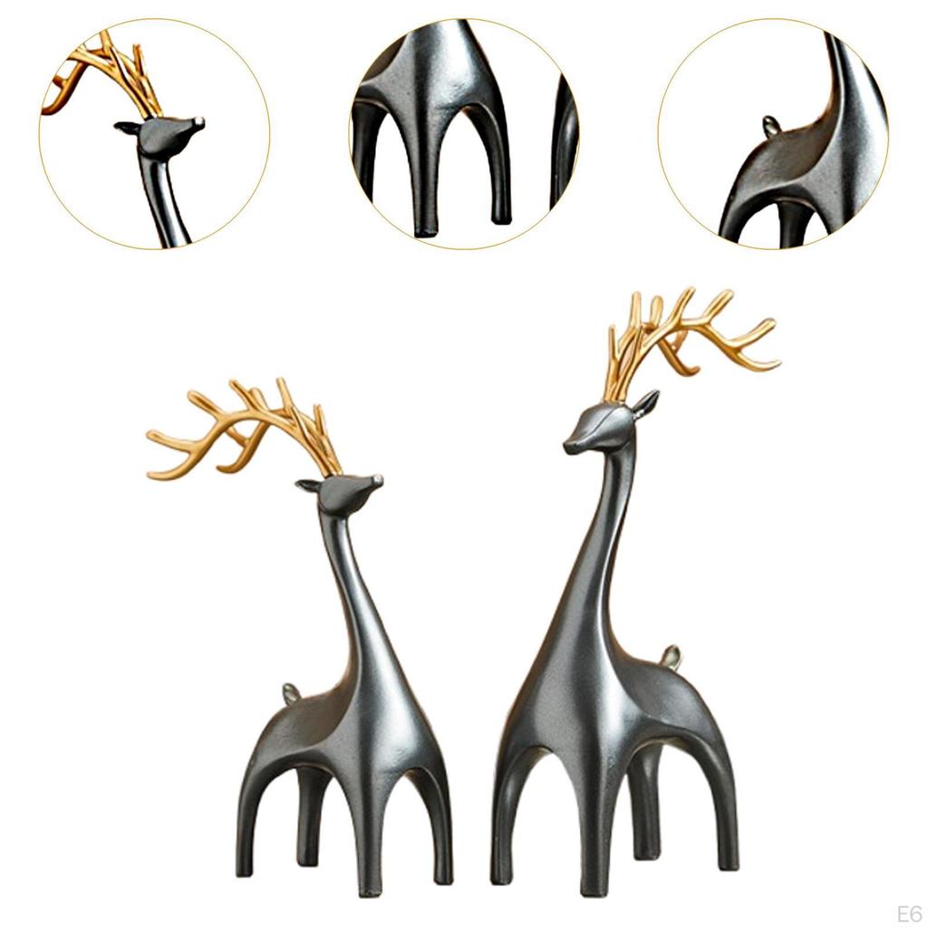1 Pair Elk Deer Statues Figurines Desktop Ornament for Bookshelf Cabinets Versatile Resin Sculpture