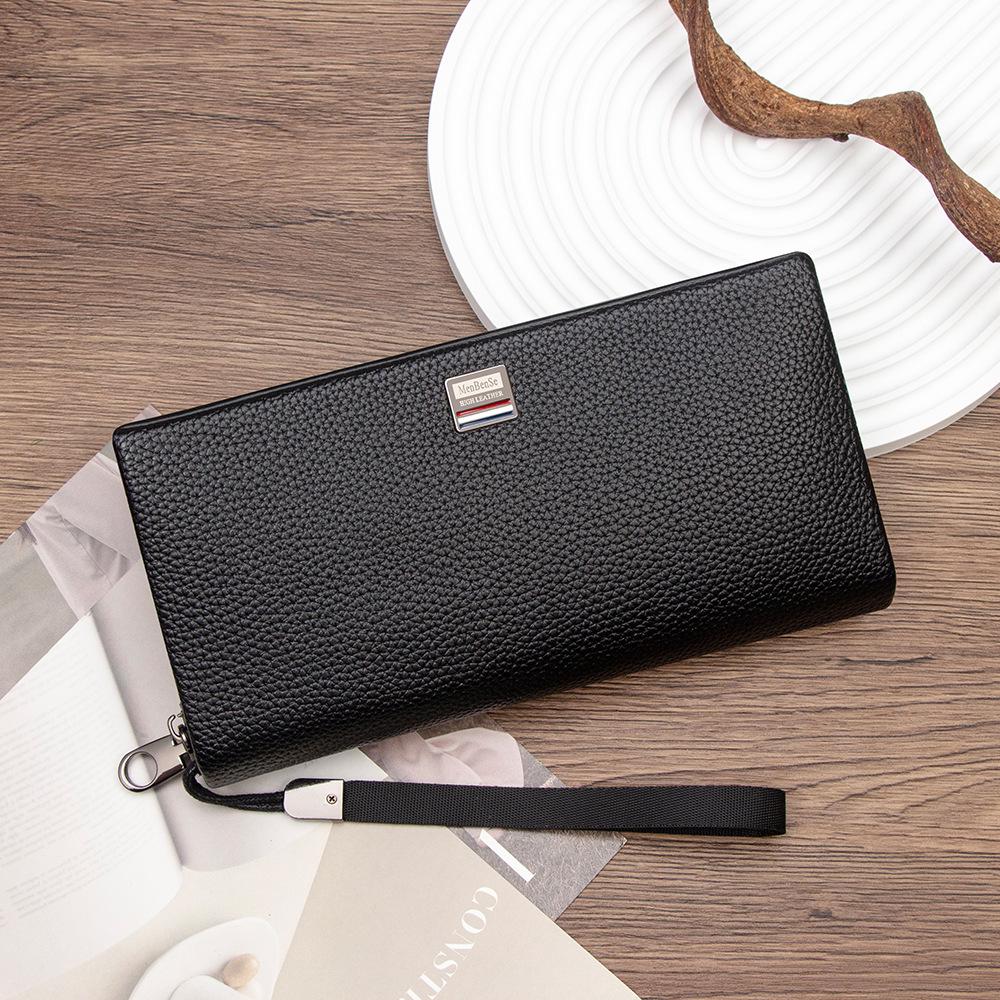 Ретро Мужской Кошелек-Клатч на Длинной Молнии - Вместительный Браслет с Текстурой Личи