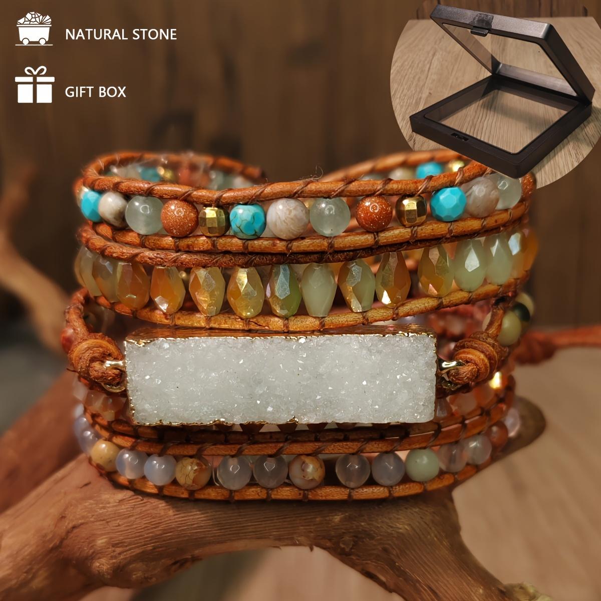 

Bohemian-style natural bead bracelet - long natural white ivory bracelet with adjustable vintage five layers, perfect for everyday wear and vacations. White crystal stone bracelet