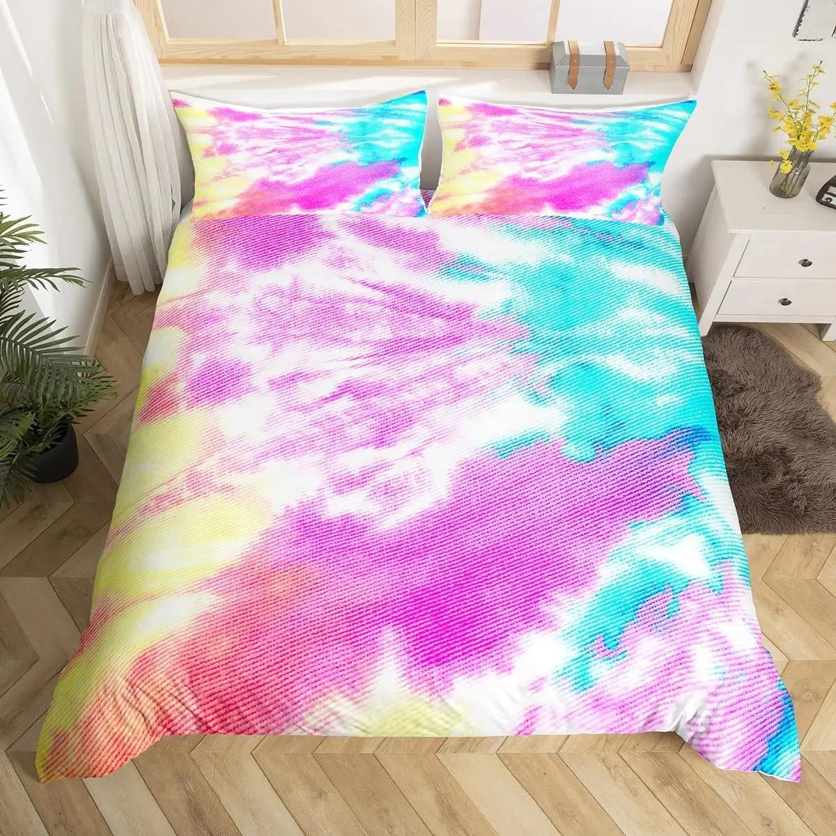 

Tie Dye Duvet Cover Set Splashed Spiral Ink Bedding Set Trippy Watercolor Comforter Cover For Kid Boy Girl Polyester Quilt Cover EU Twin(135x200cm)