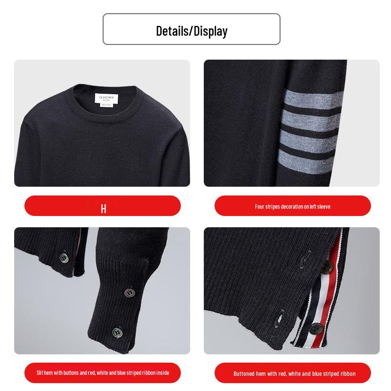 TB BROWIN Wool Four-Bar Round Neck Sweater