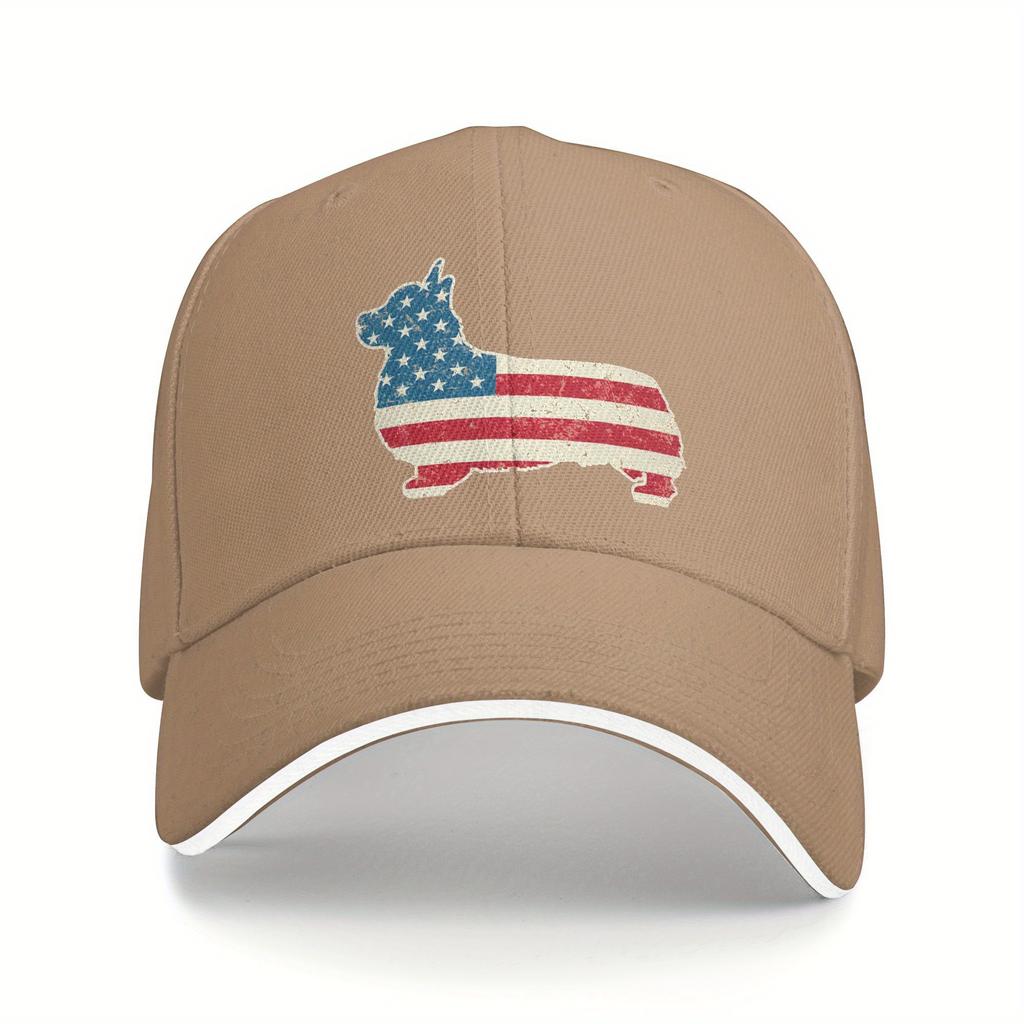 Patriotic Corgi American Flag Baseball Cap Adjustable Polyester Casual Snapback for Adults
