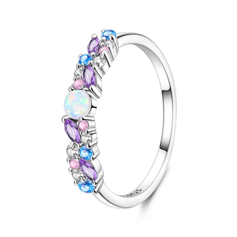Pandach Genuine Copper Color Luxury Rings Colorful Polygonal Cz Round Lucky Flower Rings For Women Jewelry Creation Engagement Wedding Present