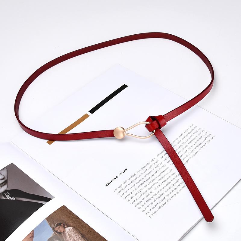 Four Seasons Available Cowhide Thin Belt Women'S Leather Versatile Knot Water Drop Buckle Decorative Belt Fashion Multi Color Belt