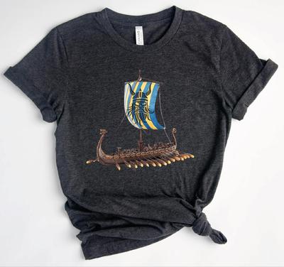 Viking Longship T-Shirt Norse Warrior Graphic Tee Scandinavian Mythology Gift S0726-883