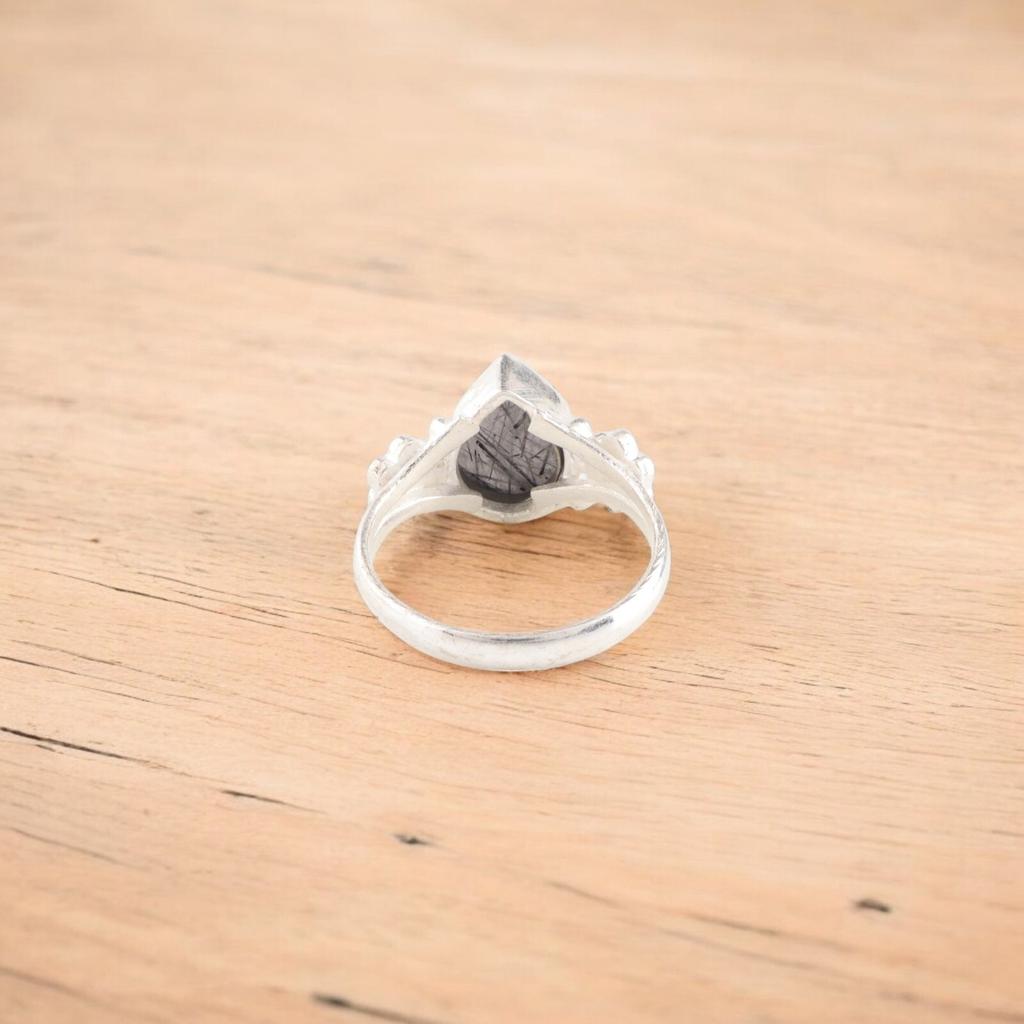 Black Rutile Gemstone 925 Sterling Silver Jewelry Healing Stone Handcrafted Ring RR-59-22
