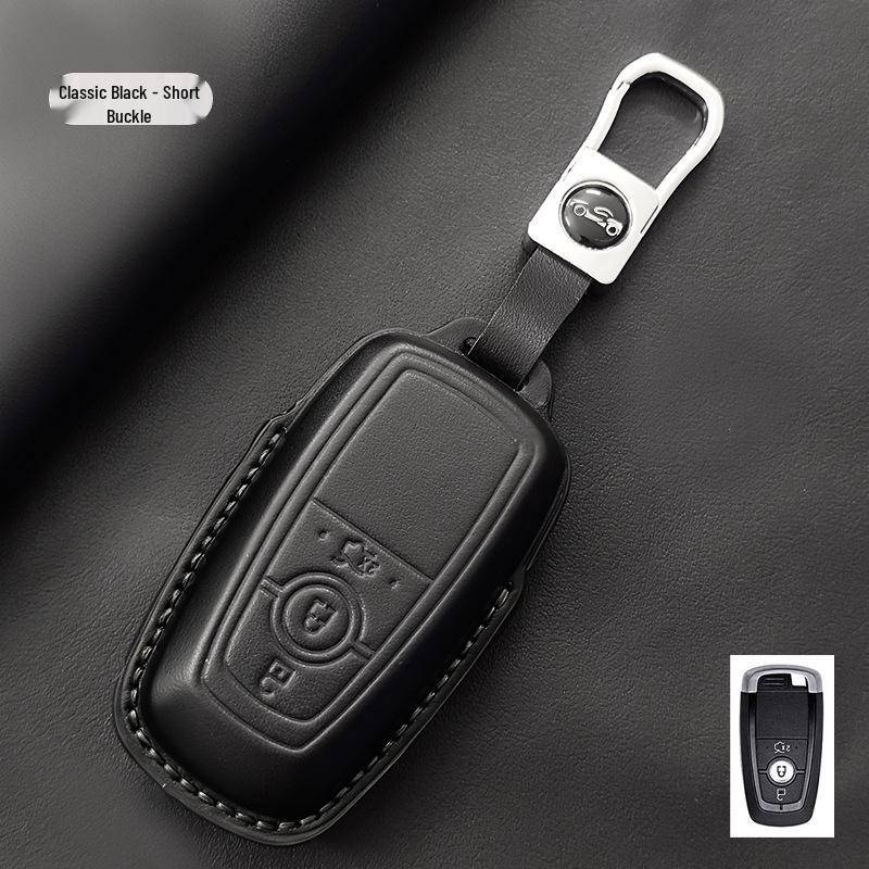Genuine Leather Key Case for Ford Focus, Mondeo, Edge, Escort, Explorer, and Raptor.