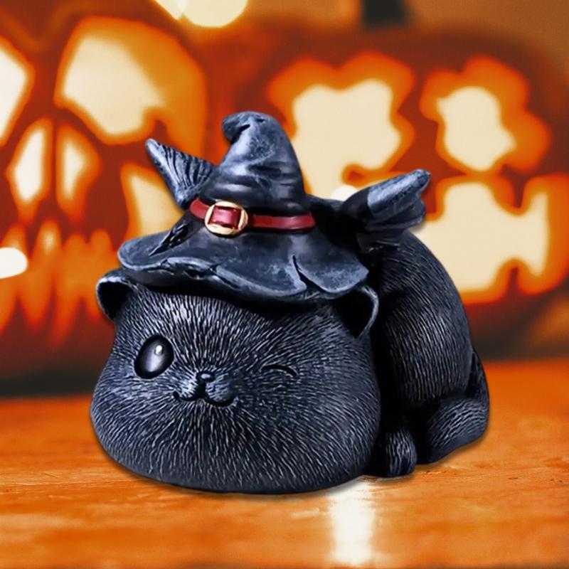 Resins Magics Cats Figurine Halloweens Decoration for Shelf Desktop Spookys Home Ornament
