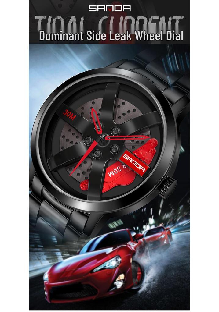 Sanda TEMU Men's Waterproof Quartz Watch with Hollow Dial and Steel Band