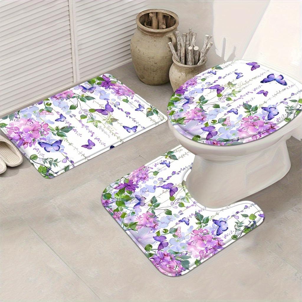 Set Tenda da Doccia da 4 Pezzi con Tappetino Antiscivolo per Bagno, Copriwater, Tappeto Sagomato e 12 Ganci, Decorazione per Bagno