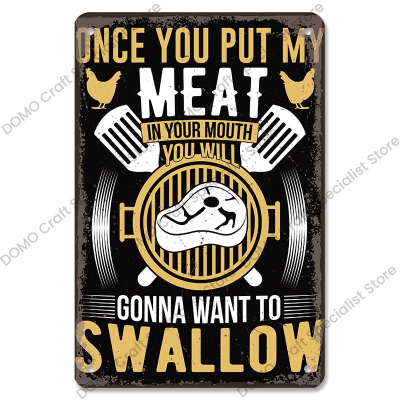 Vintage Barbecue Plaques Metal Tin Signs Grill Meat Steak Sausage Retro Metal Plate Wall Decor BBQ Party Shop Dining Room
