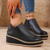 New autumn and winter women's short boots thick-soled wedge heel round head side zipper fashion boots large size women's shoes
